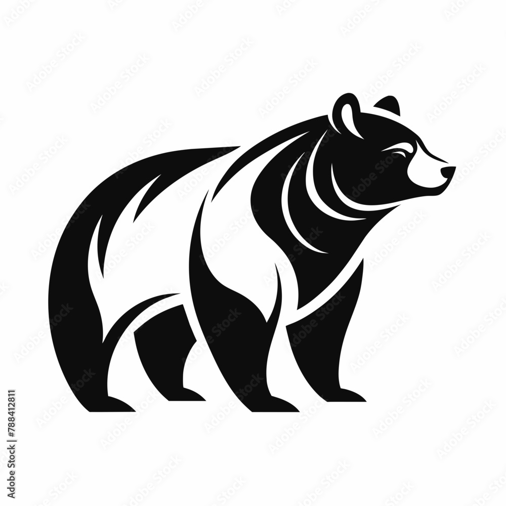 Fototapeta premium Bear Silhouette art logo vector illustration isolated on white background.