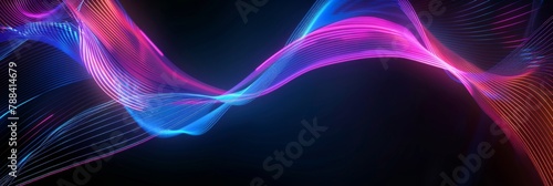 Rectangular photo frame in the shape of a parallelogram with neon shades in motion on a smooth black background photo