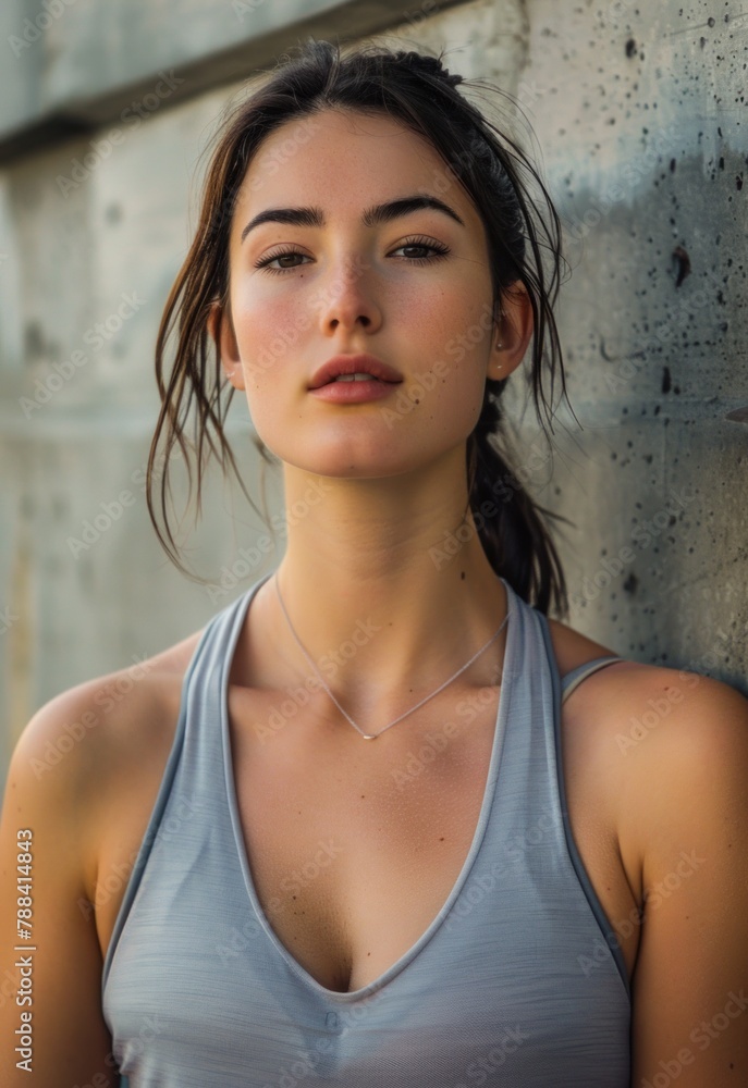 A portrait of a trendy girl in activewear, showcasing athleisure fashion and fitness. A portrait of a trendy girl in activewear, showcasing athleisure fashion and fitness.