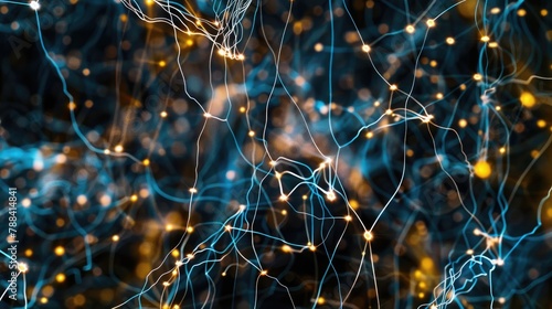 Abstract neural network connections against a dark backdrop