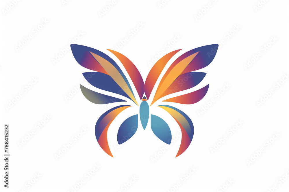 A captivating logo featuring a butterfly, its wings resplendent in a mesmerizing array of colors on a solid white background.