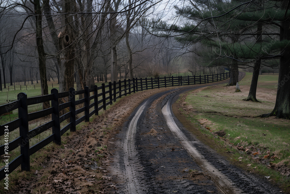 Rustic Autumn Farm Scene with Winding Dirt Road