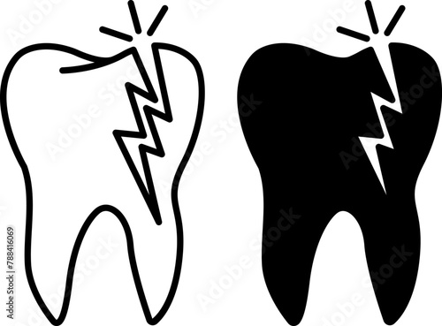 Broken Tooth icons. Black and White Vector Icons. Treatment and Dental Care. Surgical Dentistry. Medicine Concept