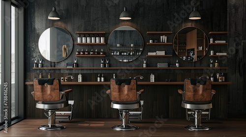 Mock-up of a modern barber shop with stylish decor