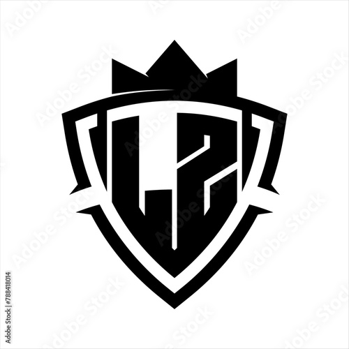 LZ Letter bold monogram triangle curve shield shape with crown black and white background color design