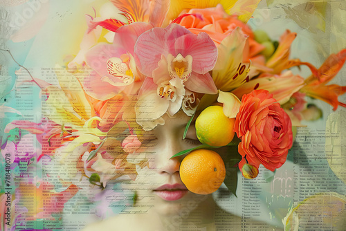 Dreamy Floral Portrait with Citrus Accents and Vintage Script