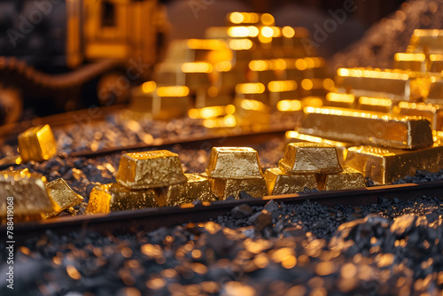 Gold bars are placed in gold mine, the discovery and increasing demand for gold, one of the world's most traded commodities and hedging or safe asset
