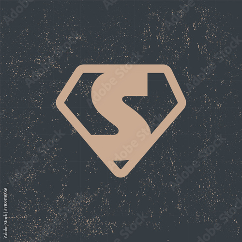 Superhero icon with letter S inside the shield. Stock vector illustration isolated on dark background.
