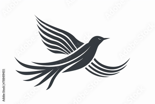 A clean and simple logo of an abstract bird in flight, created with bold vector lines, isolated on a white background, as captured by an HD camera.