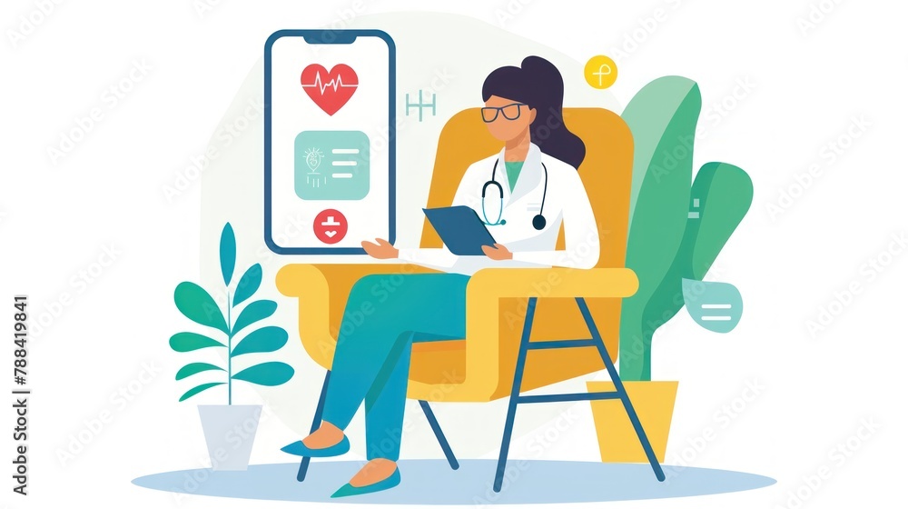 A person receiving health coaching and advice through a telehealth platform. A person receiving health coaching and advice through a telehealth platform.