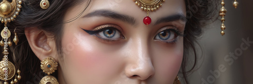 An image of the annual Great Rath Yatra. Indian girl in traditional jewelry