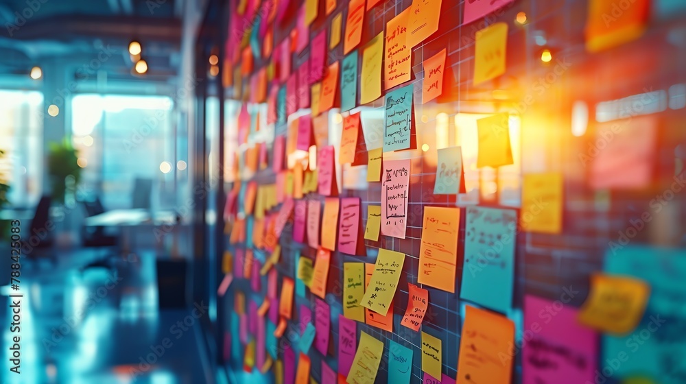 creative brainstorming wall filled with colorful sticky notes and ...