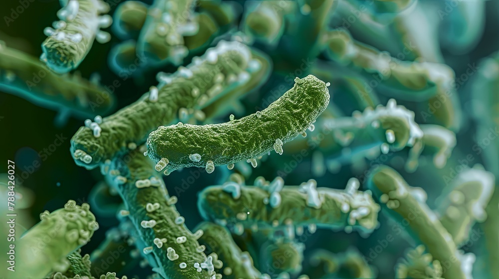 Microscopic green bacteria. Close up green bacteria background