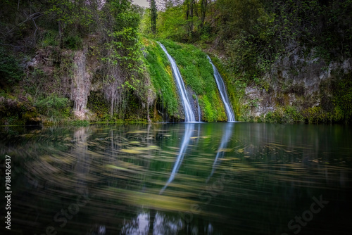 Beautiful waterfall in Spain in Catalonia, near the small village Les Planes de Hostoles
