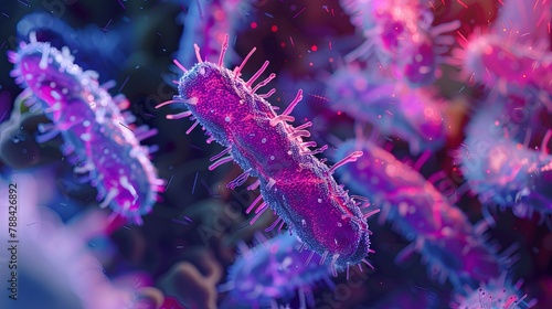 Microscopic neon bacteria. Close up neon bacteria background