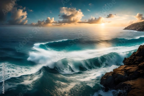 the majestic beauty of the open sea, with a panoramic view capturing the grace of rolling waves.