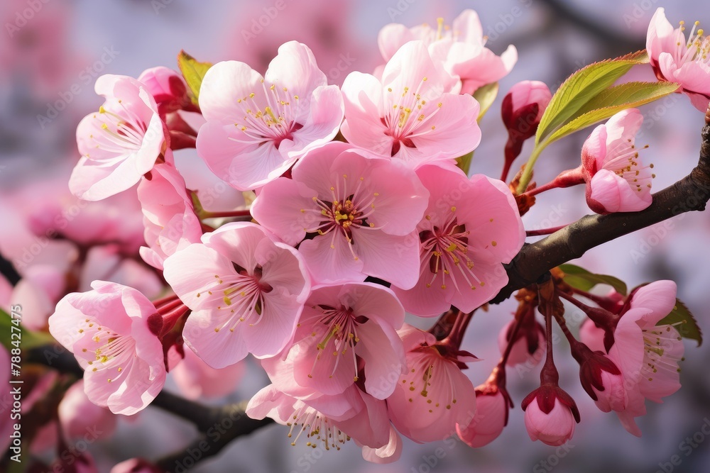 Radiant Pink cherry flowers. Flower tree garden. Generate Ai