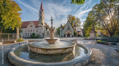 protestant church In front of the fountain Germany photo