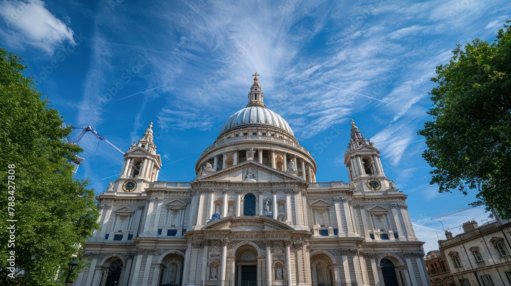 St. Paul's Cathedral with blue sky, London, England