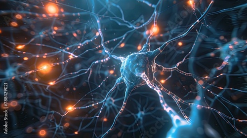 Close-up of neurons and nerve cells in the brain. Brain network