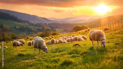 Sheep on the grassland under the sunshine