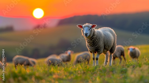 Sheep on the grassland under the sunshine