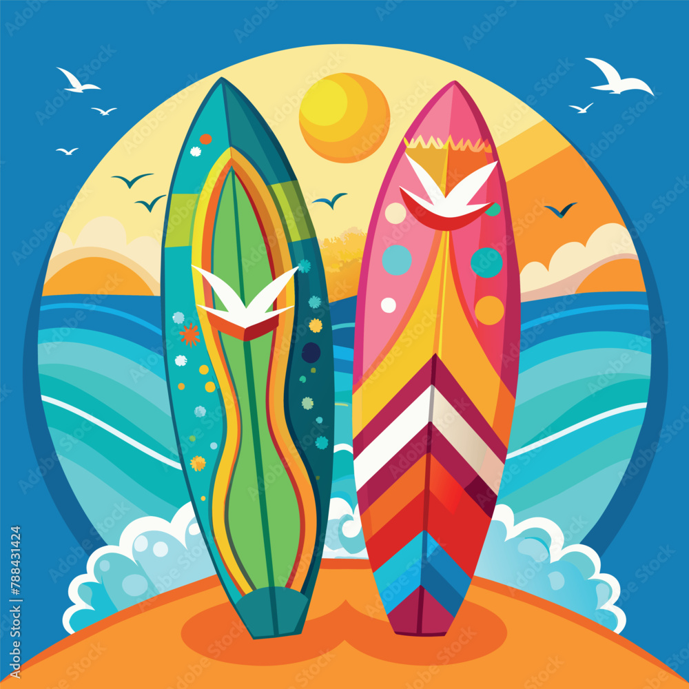 Surfboards, Surfing the Sunset: Vibrant Boards Await Surfboards, Surfing the Sunset: Vibrant Boards Await