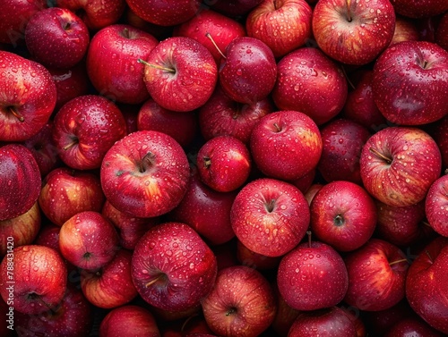 A grouping of red apples arranged side by side