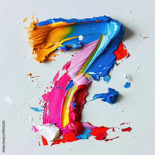 Number 7. Colorful paint splash on white background