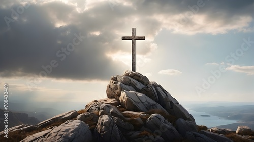 a cross atop a rock