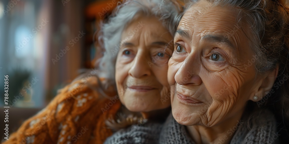 Hispanic and African American women sitting together at a senior center Hispanic and African American women sitting together at a senior center