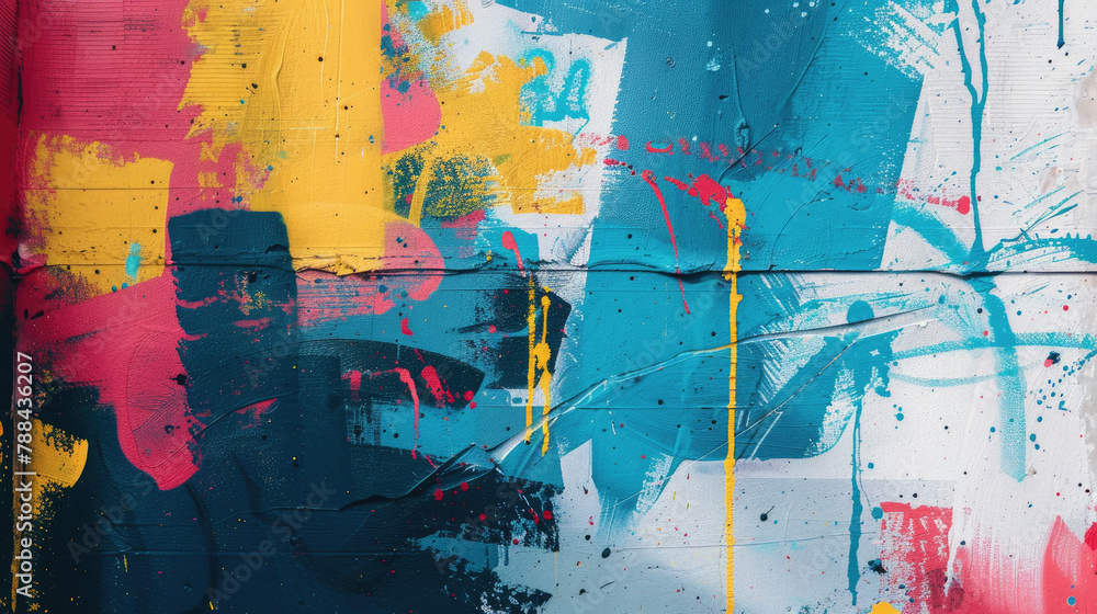 Fototapeta premium A visually striking abstract painting featuring bold splatters and strokes of colorful paint