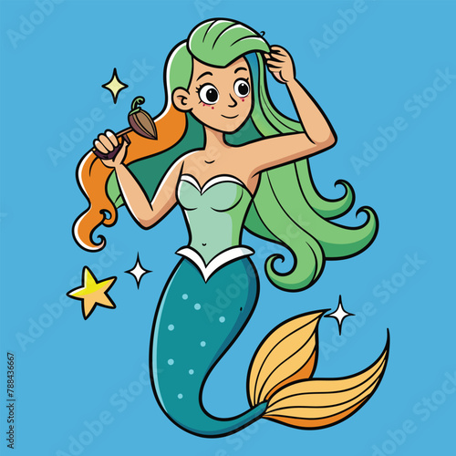 Magical Mermaid  Enchanting Cartoon Vector Illustration. Mermaid Princess. Fantasy Underwater World