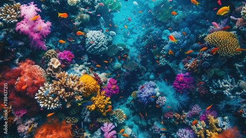 coral reef teeming with colorful marine life photo