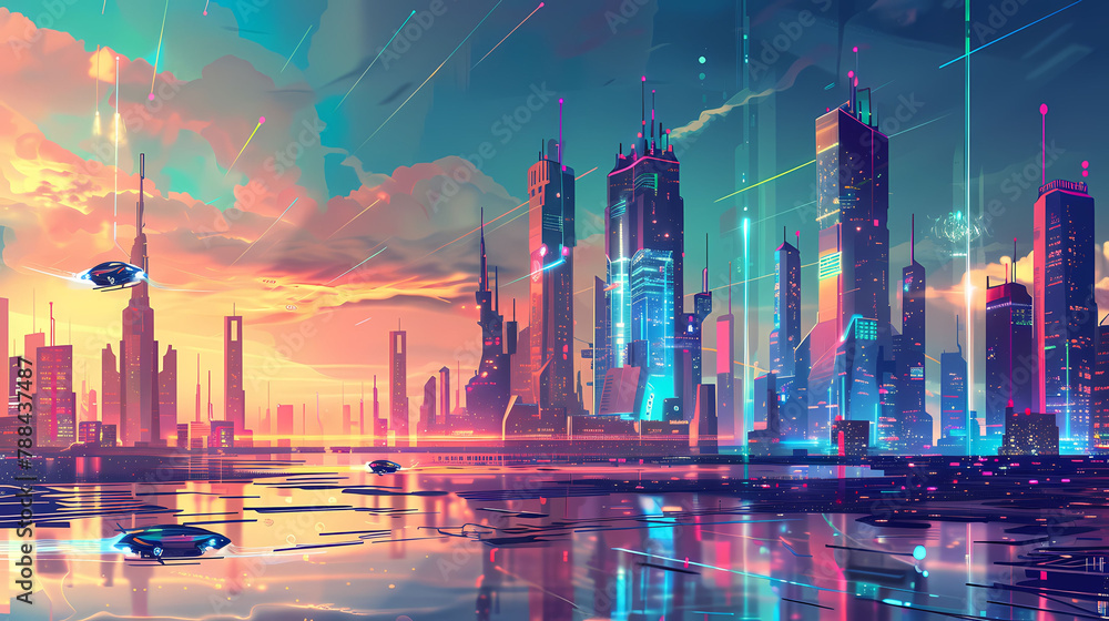Futuristic Cityscape With Holographic Skyscrapers