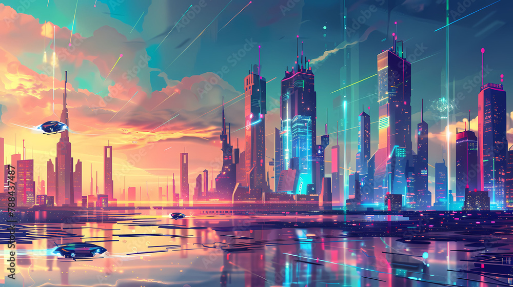 Futuristic Cityscape With Holographic Skyscrapers Futuristic Cityscape With Holographic Skyscrapers