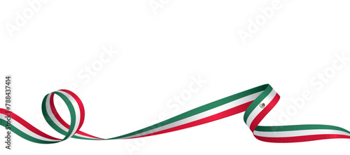 National mexican flag ribbon. Curly ribbon on white background. Vector illustration.