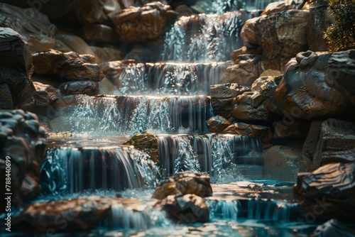A photo of a babbling brook cascading over smooth, rounded rocks, creating a peaceful and natural soundscape.