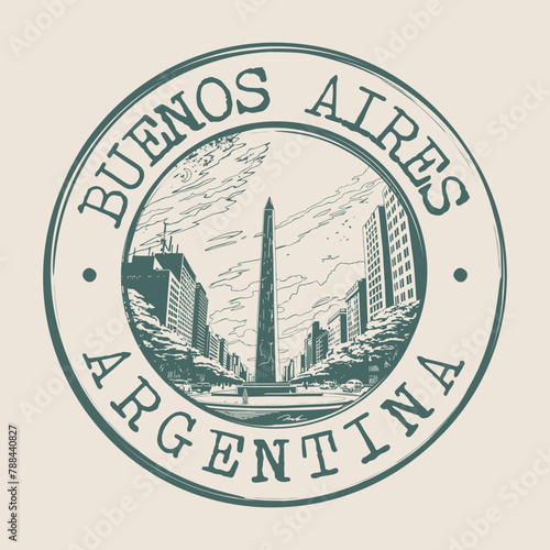 Buenos Aires, Argentina Stamp City Postmark. Silhouette Postal Passport. Round Vector Icon. Vintage Postage Design.	
