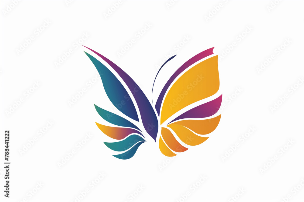 A logo featuring a colorful butterfly, its wings a vibrant symphony of colors against a solid white backdrop, creating a visually pleasing contrast.