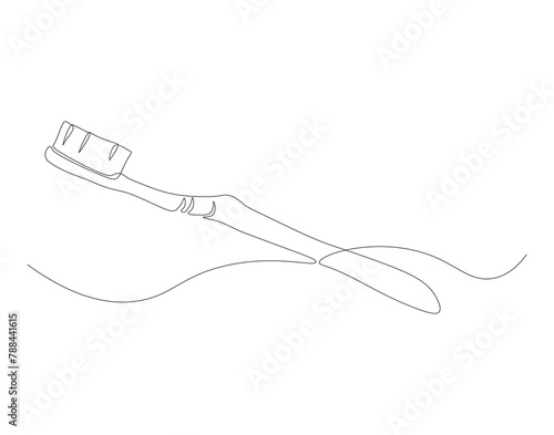 Continuous line drawing of toothbrush. One line of toothbrush. Dental care concept continuous line art. Editable outline