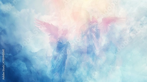 Ethereal angels in a watercolor sky