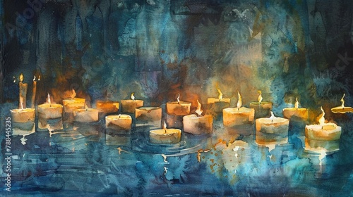 Watercolor painting of a candlelit prayer vigil photo