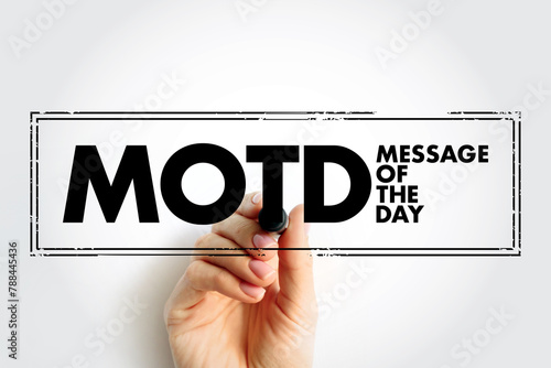 MOTD - Message Of The Day acronym text stamp, business concept background photo