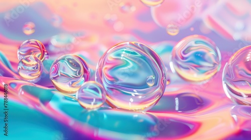 3d rendering floating liquid soap bubbles in holographic vibrant colors. AI generated image © MUCHIB