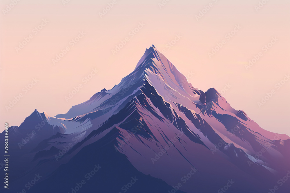 A minimalist depiction of a mountain peak with clean lines and subtle gradients.