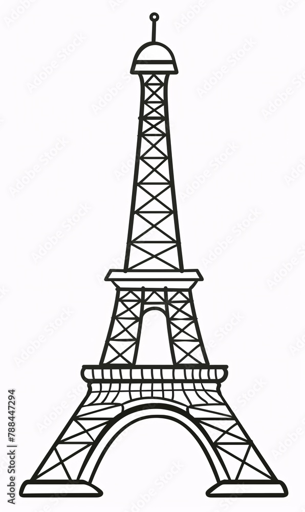 Obraz premium A simple line drawing of the Eiffel Tower in a clip art style