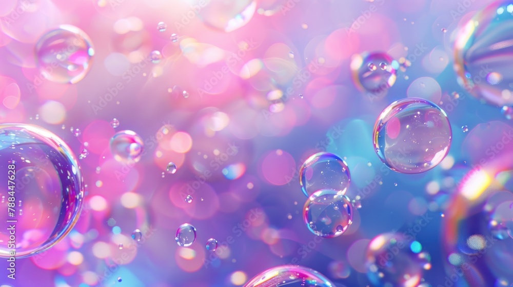 3d rendering floating liquid soap bubbles in holographic vibrant colors. AI generated image