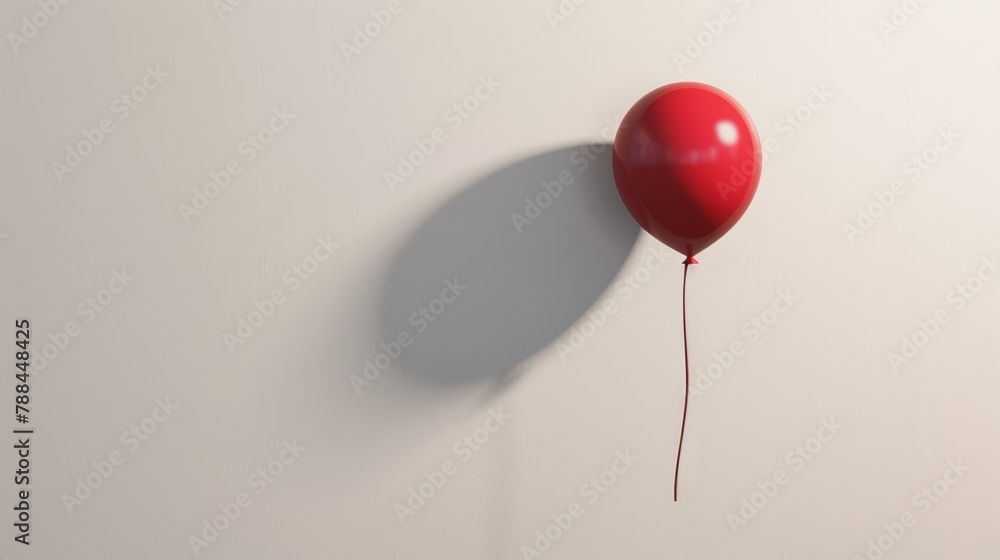 A solitary red balloon, casting a soft shadow A solitary red balloon, casting a soft shadow
