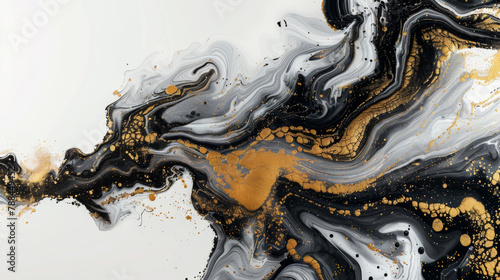 Graphic, marble and abstract with gold for art or wallpaper, luxury or smoke or macro for particles. Waves, banner and painting with light for poster or illustration, creativity or wealth in texture